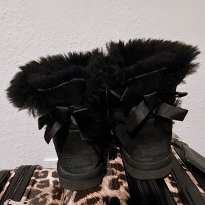 UGG Black Furry Boots with Bows
